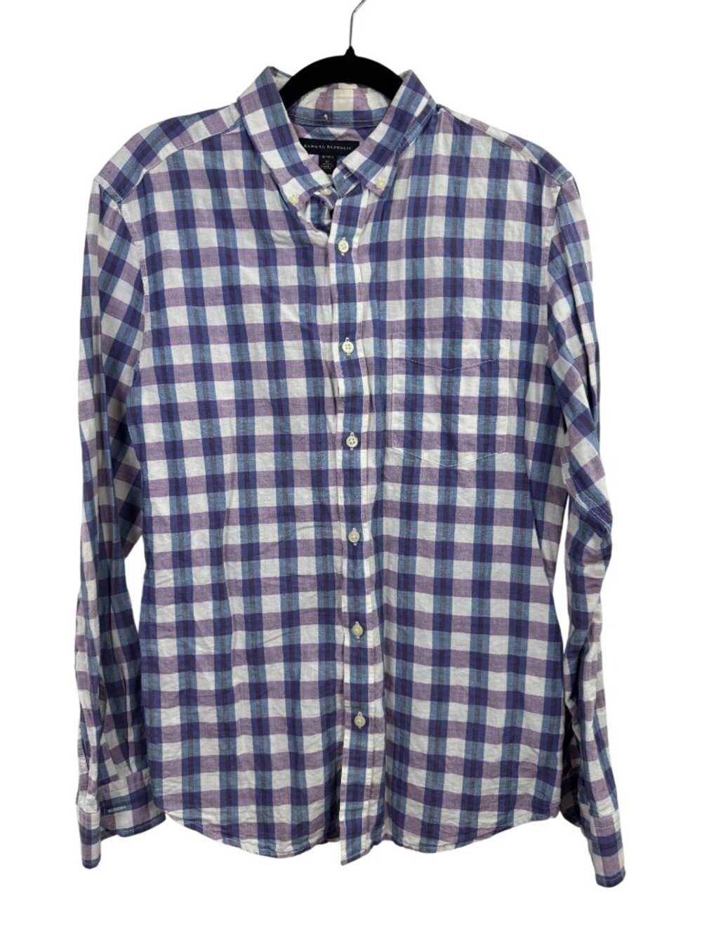 Banana Republic Mens Purple Blue Plaid Button-Up Shirt Medium Linen Cotton Prepp